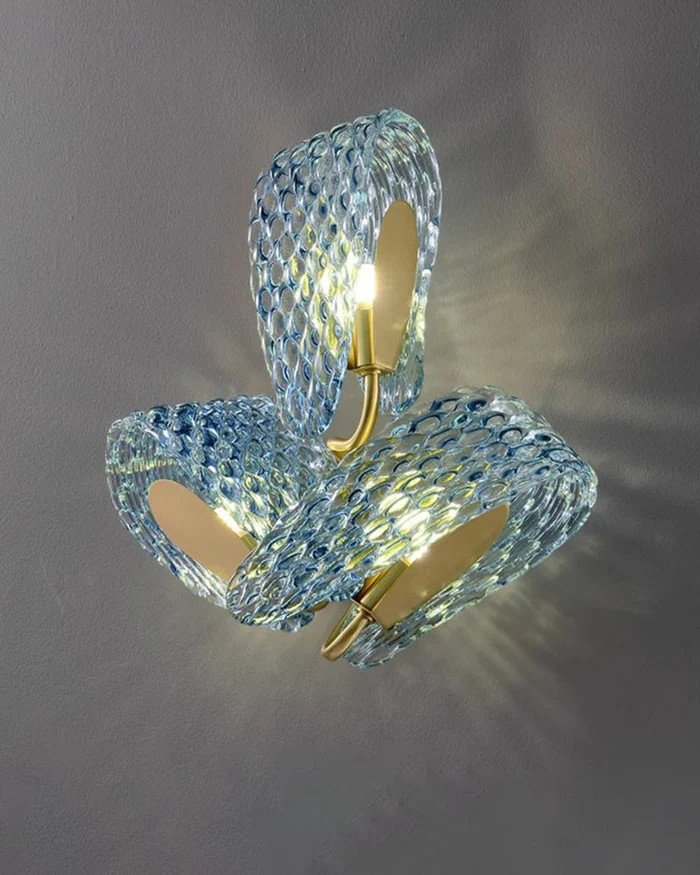 Aqua Wall Sconce : Choose Double or Triple Version of Our Glass & Gold Designer Sconce