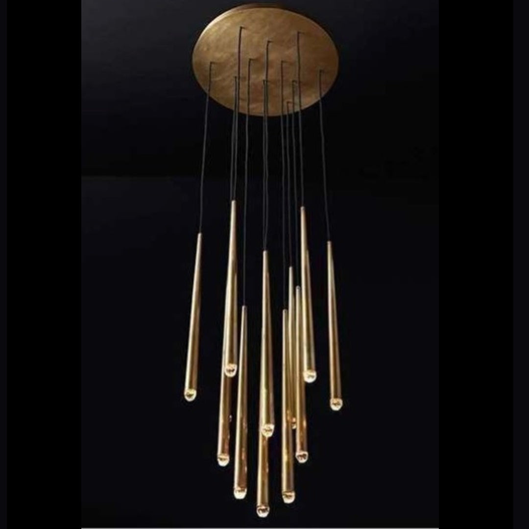 Brass Pendant Light Chandelier - 12 Drops